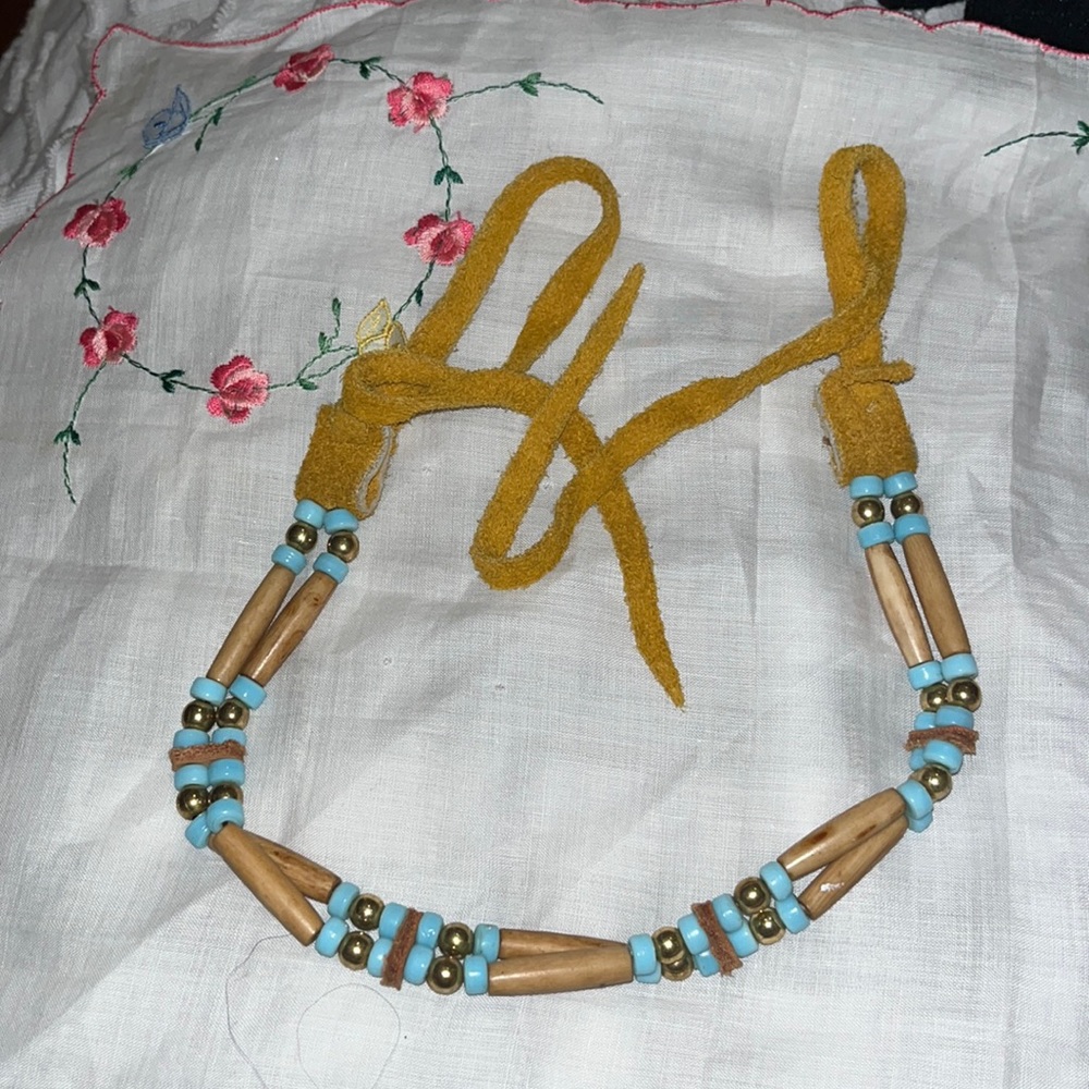 Bead and leather necklace